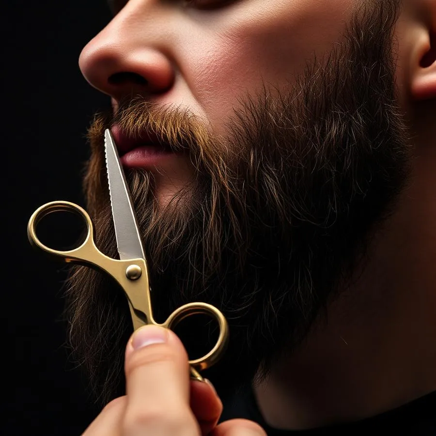 Arreglo de barba con tijera dorada